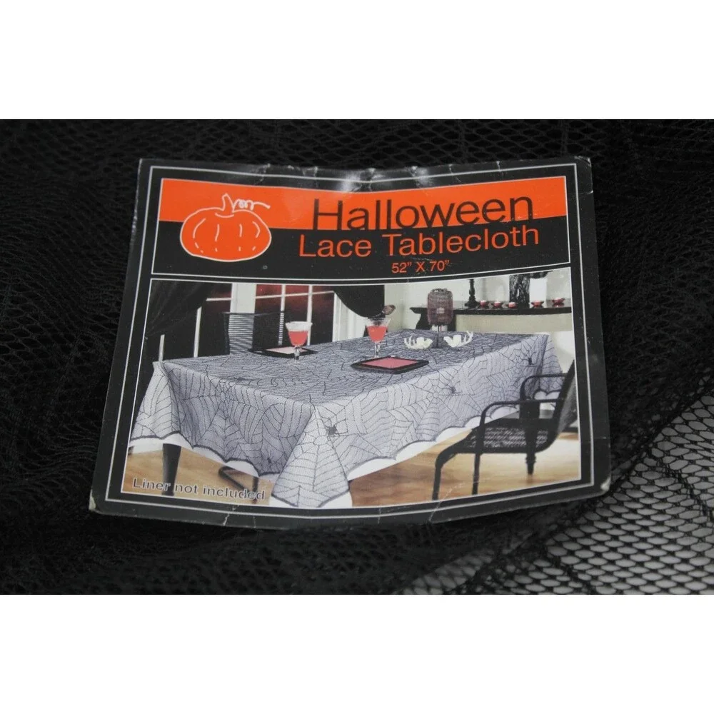In Package Halloween Lace Tablecloth 52” x 70” Black Spider Web Creepy Rectangle